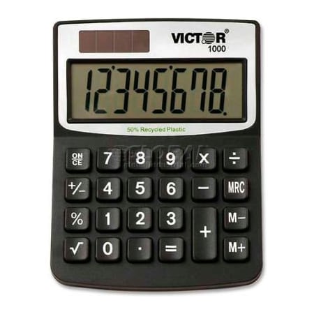 Victor Technology Victor 8-Digit Mini-Desktop Calculator, 1000, Dual Power, 3-1/4" X 4-1/4" X 1/2", Black 1000**